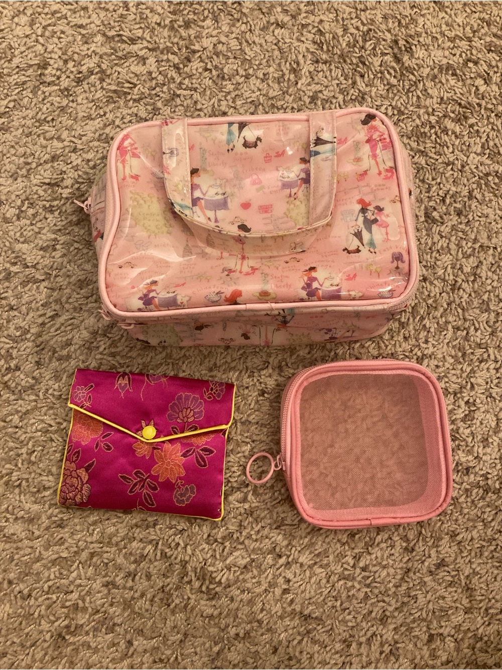 Pink Purse Bundle, Cosmetic Travel Bag Set